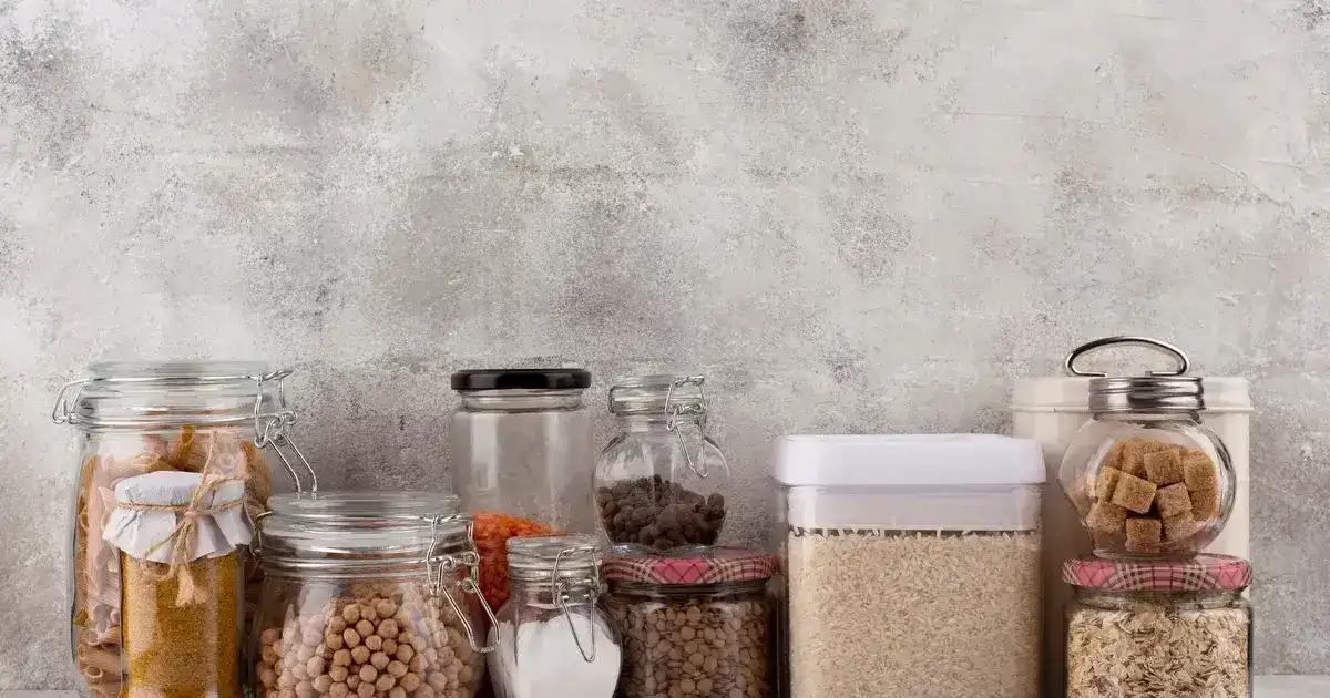 Canned food and pantry items stored as emergency supply for a shortage situation