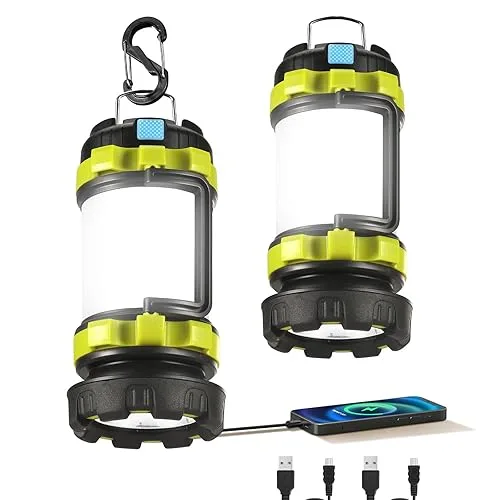 2 Pack LED Camping Lantern Flashlight Rechargeable, Consciot Portable Torch with 6 Light Modes, 3600mAh Power Bank, IPX4
