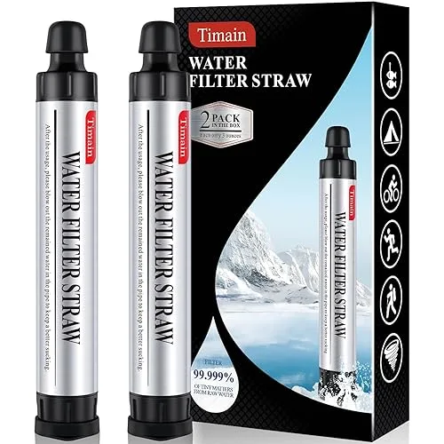 2 Pack Timain 4-Stage Filtration,High Flow Rate Water Filter Straw,Water Purifier Survival for Emergency Kits,Travel,Cam