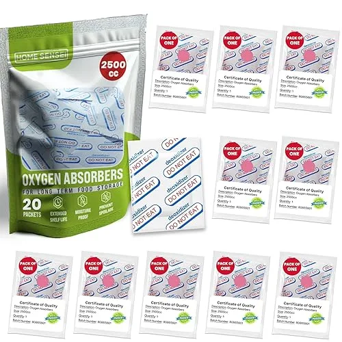 2500cc Oxygen Absorbers for Food Storage 20 Pack - Individually Packed Max Freshness - Ideal for Mylar Bags, Mason Jars,