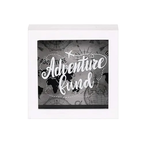 6x6 Inch Adventure Fund White Shadow Box Frame Display Case Decorative Wooden Money Savings Bank Travel Fund Box Memory 