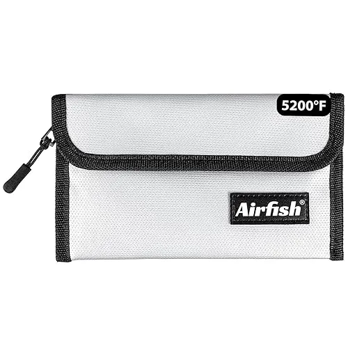 Airfish Fireproof Money Bag, 5 x 8 inches Fireproof Wallet, Waterproof Cash Bag with Zipper, Small Fireproof Cash Bag fo