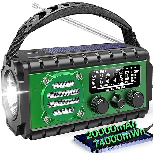 Aivica 20000mah Emergency Radio, SW/NOAA/AM/FM Weather Radio, Solar Powered Hand Crank Chager with Bige Batery Powered,P