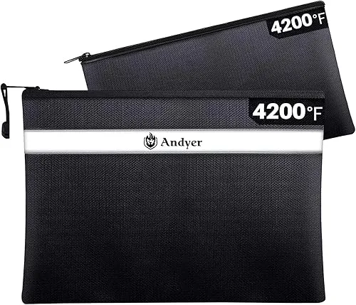 Andyer Fireproof Document Bag with Money Bag - 2 Pack 13.4" x 10" and 11" x 6" Waterproof Fireproof Money Bag for Cash, 