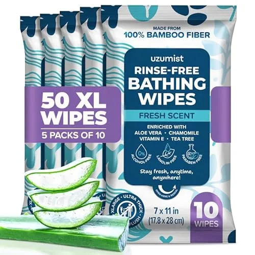 Body Wipes For Adults Bathing No Rinse 50pc XL Ultra Thick Shower Wipes For Men Women - Camping Essentials Gear, Persona