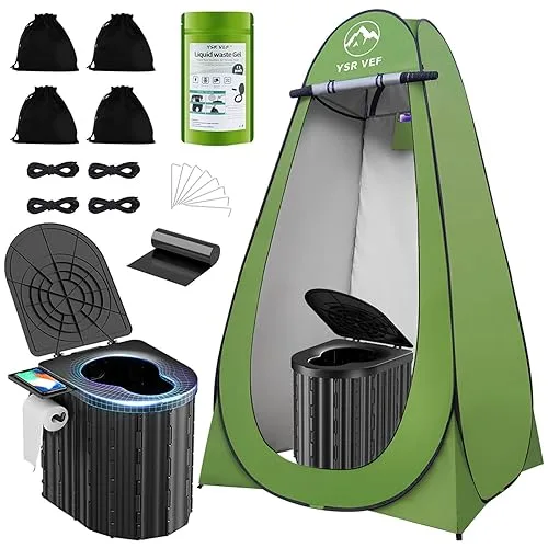 Camping Toilet with Pop-Up Privacy Tent and Liquid Waste Gel, Portable Toilet for Camping with Large Tent, Ergonomic Pot