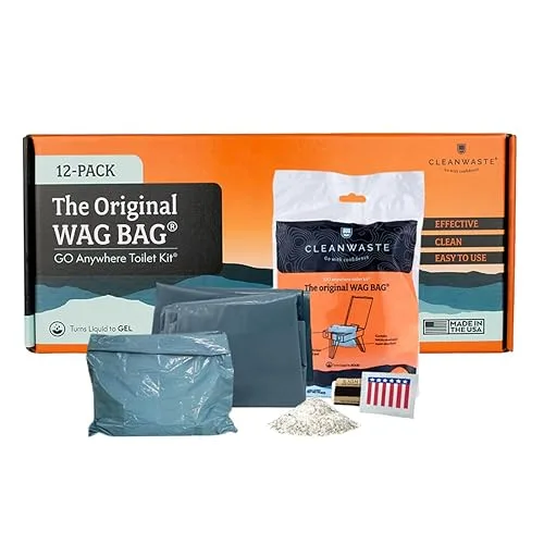 Cleanwaste Original WAG Bag Portable Toilet (12 Pack) - Go Anywhere Kit For Camping, Boating, Travel - NASA Gelling Powd