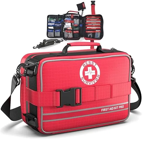 Comprehensive First Aid Kit for Home, Premium Emergency Trauma Kits with Shoulder Strap for Car Camping Gear, Waterproof