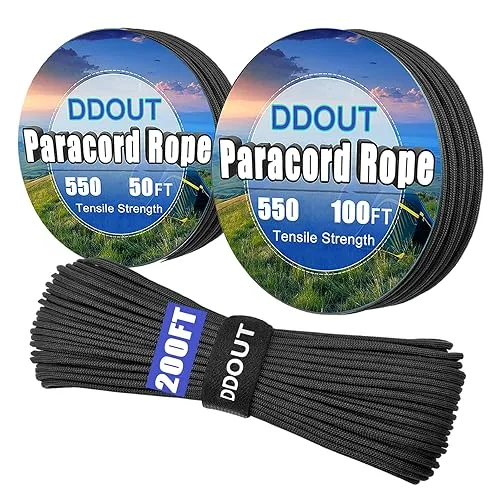 DDOUT Paracord Rope with 7-Strand Core, 11 Colors and 50/100/200 ft, Nylon Type III Parachute Cord 4mm for Camping, Surv