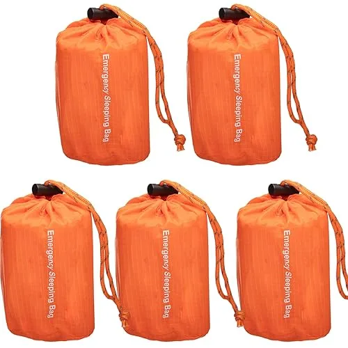 Emergency Sleeping Bag 5 Pack – 84"x36" Thermal Mylar Survival Bivy Sack – Waterproof, Lightweight & Compact Emergency B