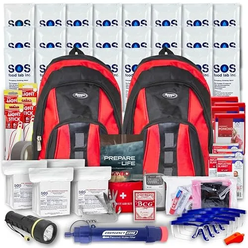 Essentials Complete Deluxe Survival Kit 2 & 4 Person | Bug-Out-Bag | Emergency Go Bag Kit for Wildfires, Hurricanes, and