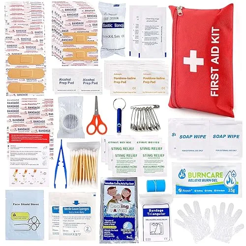First Aid Kit for Home Car Travel 107 Piece Emergency Kits for Hiking Camping Small Trauma Kit for Boat Vehicle Lightwei