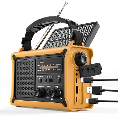 Hand Crank Emergency Radio Solar with 12000mAh Power Bank, NOAA/AM/FM/Weather Alert, 5W LED Flashlight & Reading Lamp fo