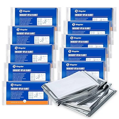 K Kingstar Emergency Blankets 10 Packs, 84" L x 52" W, Bulk Survival Blankets for Disaster Prep & Homeless Care, Heavy-D