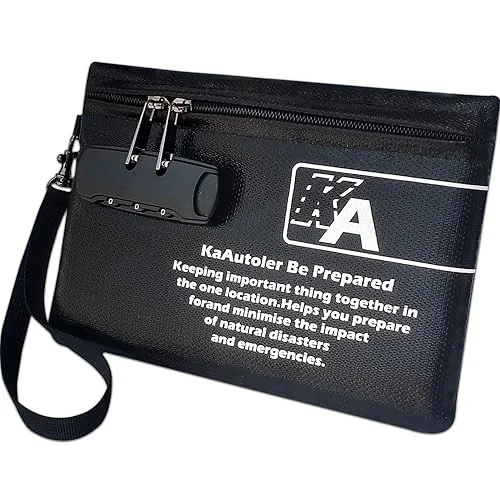 KaAutoler Small Fireproof Bag with Lock, Waterproof Money Bag with Zipper Pouch Envelope Container for Cash, Keys, Jewel