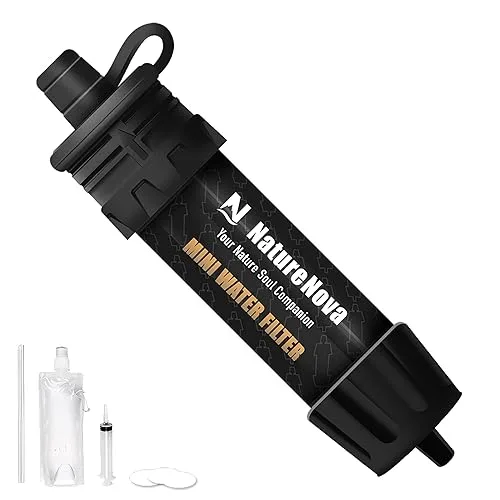 Mini Water Filter NatureNova Portable Emergency Water Filtration System Hiking Camping Straw Survival Gear Emergency Pre