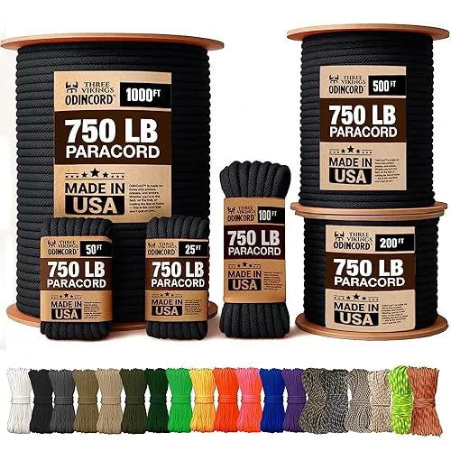 Paracord Rope - Made in USA - 750lb - 100% Nylon - Type IV - 11 Strand Core - Continuous Spools - Stronger Then Paracord