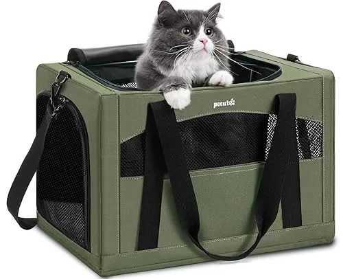 Pecute Cat Carrier Stable, Pet Carrier with Hidden Anxiety Relief Partition & Stable Steel Frame, Safe Cat Carrier for C