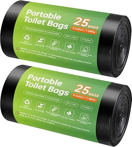 Portable Toilet Replacement Bags, 50 Count, 8 Gallon Capacity, Compostable, Leak-Proof, Durable, Versatile, and Compatib