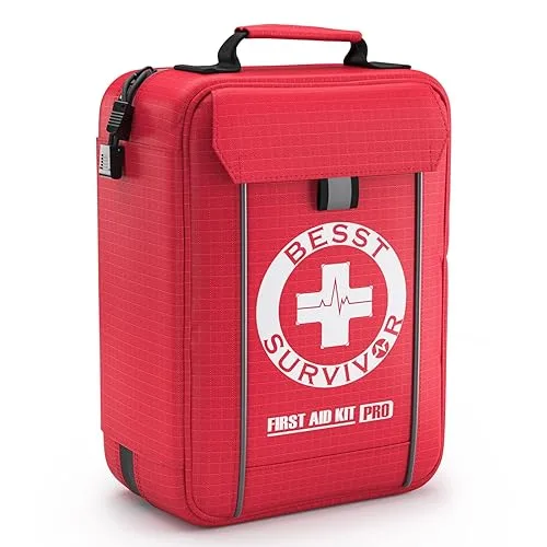 Professional Trauma First Aid Kit - Military-Grade Labelled Compartments & MOLLE System for Workplace, Outdoor, Car, Boa