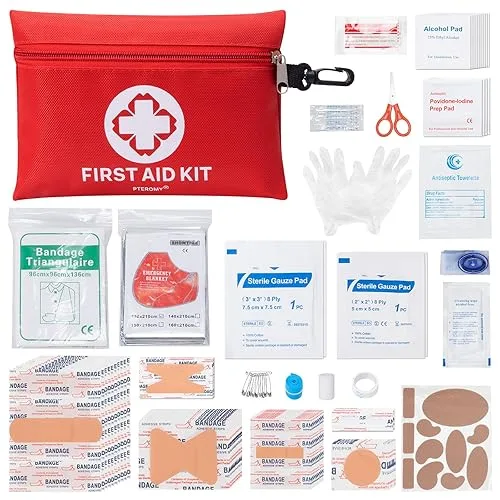 PTEROMY 150 Piece Mini First Aid Kit, Portable Small Emergency Kits Compact 1st Aid Kit for Car, Travel, Home, Camping, 