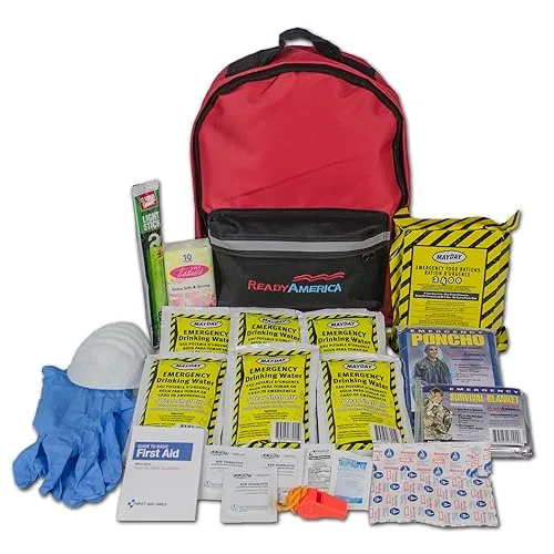 Ready America 70180 72 Hour Emergency Kit, 1-Person, 3-Day Backpack, Includes First Aid Kit, Survival Blanket, Emergency