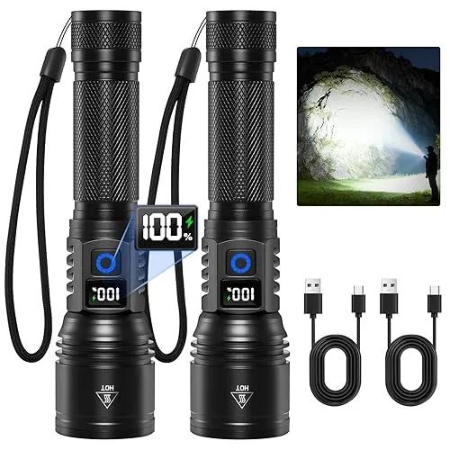 Rechargeable Flashlights High Lumens 2Pack, 5Modes Super Bright Flashlight Rechargeable, LED Flashlight Powerful, Handhe
