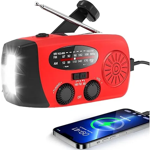 Solar Hand Crank Emergency Weather Radio,NOAA/AM/FM Portable Radio with 3 LED Flashlight 2000mAh Power Bank Cellphone Ch