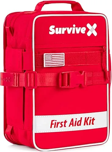 SurviveX Large First Aid Kit for Car, Travel & Home - Emergency Kit for Hiking, Camping, Backpacking and Outdoors - Incl
